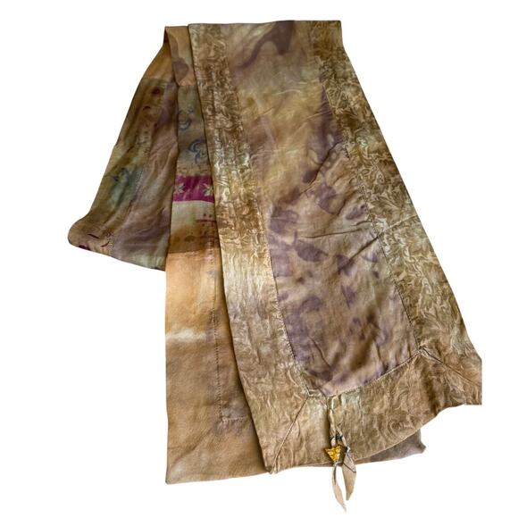 Vintage Accessories - Artsy Silk Rectangular Patchwork Scarf Muted Olive Green Print